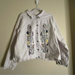 Women’s K.Jordan White embroidered Denim Jean Jacket Size 1X